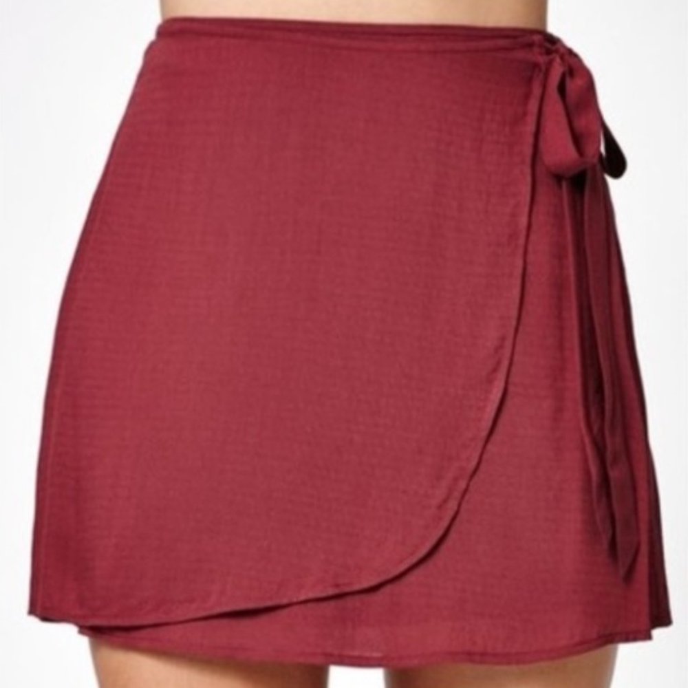 Kendall & Kylie Burgundy Tie Side Wrap Mini Skirt